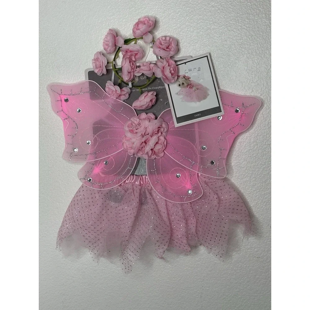 New Fairy Dust Halloween Pet‎ Dog Cat Costume Apparel Pink Butterfly Set M/L